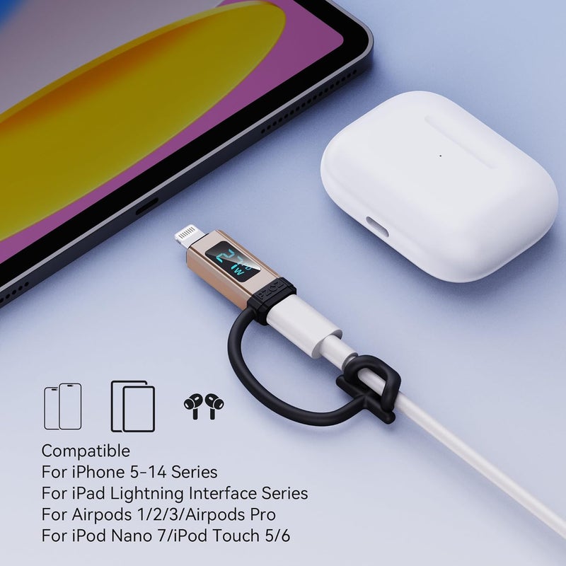 Pzoz محول USB C إلى Lightning مع شاشة LED، شاحن سريع 27W Type C PD لموبايل 14/13/12/11/XS/XR/SE/AirPods، يناسب كابل شاحن MacBook، يدعم نقل البيانات (1 عبوة) - Image 5